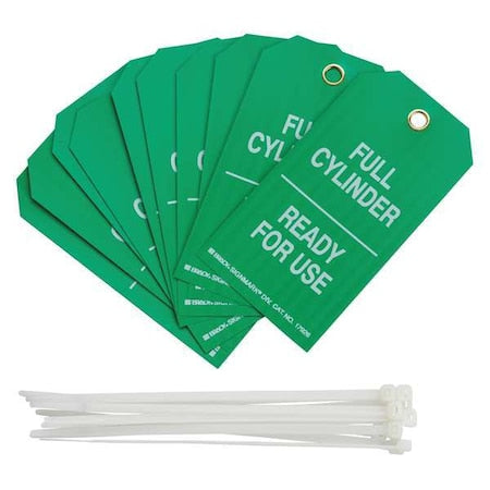 Brady 17926 - Cylinder Status Tag, Lockout Tagout, Polyester, 5 3/4 in H x 3 in W, 3/8 in Dia., Green, White