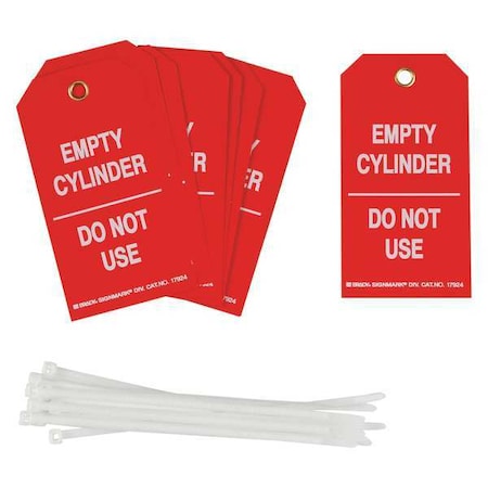 Brady 17924 - Cylinder Status Tag, Lockout Tagout, Polyester, 5 3/4 in H x 3 in W, 3/8 in Dia., Red, White, 10 PK