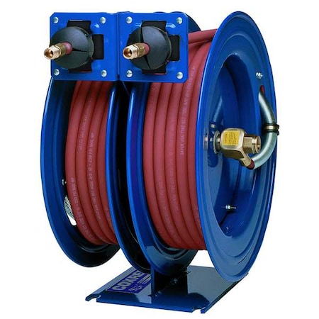 Coxreels C-LP-350-350 - Dual Reel Spring Return Hose Reel, 3/8 in Hose Diameter, 50 ft Length, 300 psi Max. Pressure, Brass