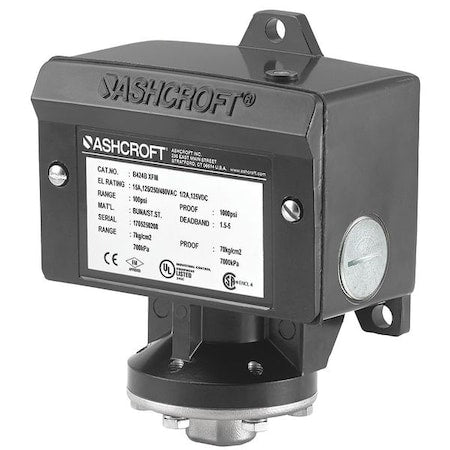 Ashcroft B424VXCYLM15 - Pressure Switch, Standard, SPDT, 4 Ports, 1/4" FNPT, 1.5 to 15 psi Range