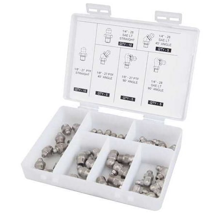 Westward 5NUF1 - SS Grease Fitting Assortment,SAE