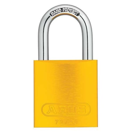 Abus 72 /40 KA Yellow - Lockout Padlock, Keyed Alike, Aluminum, Yellow, 1 in Shackle Height, 1 1/2 in Body Width