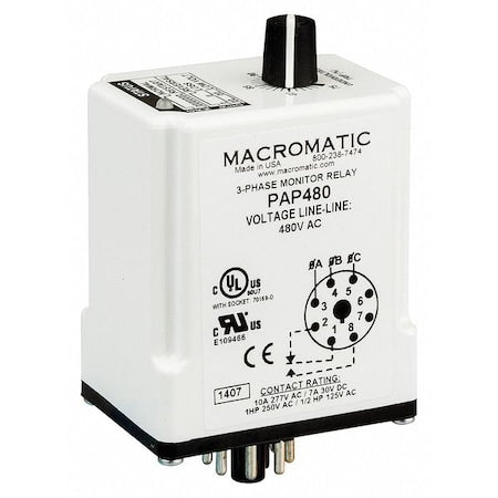 Macromatic PAP240 - 3 Phase Monitor Relay,SPDT,240 VAC,8 Pin