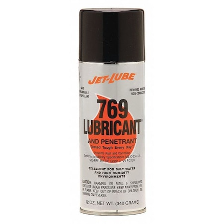 Jet-Lube 37341 - Lubricant, 12 oz, Aerosol Spray Can, Mineral Oil Base, 300 Degrees F Max Op Temp, Yellow, 769 Series, 12 PK