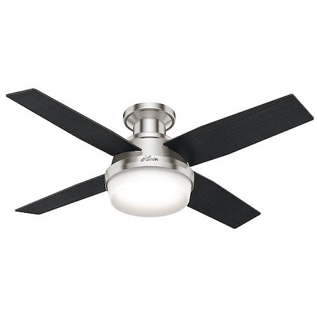 Hunter 59243 - Decorative Ceiling Fan, Low Pro, 44 in Blade Dia, 3 Blades, 3 Speeds, 120, Brushed Nickel