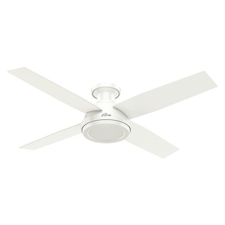 Hunter 59248 - Decorative Ceiling Fan, Low Pro, 52 in Blade Dia, 4 Blades, 3 Speeds, 120, Fresh White