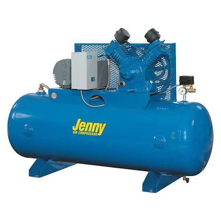 Jenny W5B-80-230/1 - Air Compressor,Horiz. Tank,2 Stages,5 HP