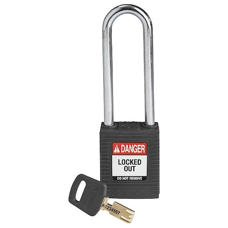 Brady NYL-BLK-76ST-KD - Lockout Padlock, Keyed Different, Nylon, Black, 3 in Shackle Height, 1 1/2 in Body Width