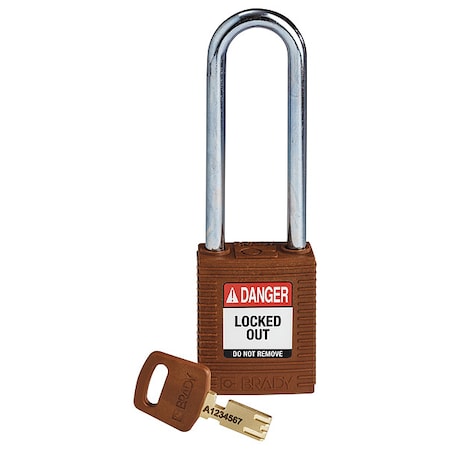 Brady NYL-BRN-76ST-KD - Lockout Padlock, Keyed Different, Nylon, Brown, 3 in Shackle Height, 1 1/2 in Body Width