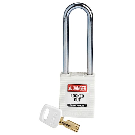 Brady NYL-WHT-76ST-KD - Lockout Padlock, Keyed Different, Nylon, White, 3 in Shackle Height, 1 1/2 in Body Width