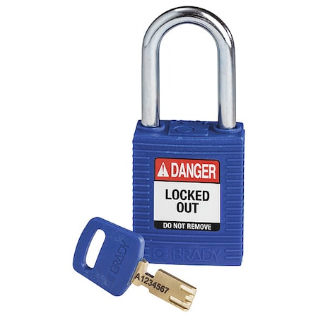 Brady NYL-BLU-38ST-KD - Lockout Padlock, Keyed Different, Nylon, Blue, 1 1/2 in Shackle Height, 1 1/2 in Body Width