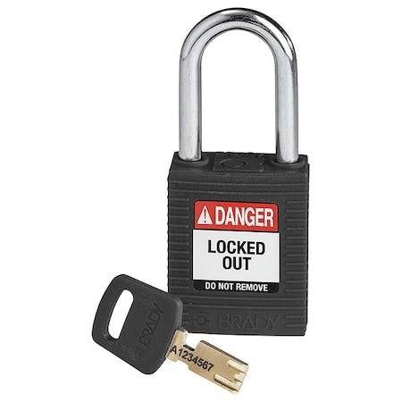 Brady NYL-BLK-38ST-KD - Lockout Padlock, Keyed Different, Nylon, Black, 1 1/2 in Shackle Height, 1 1/2 in Body Width
