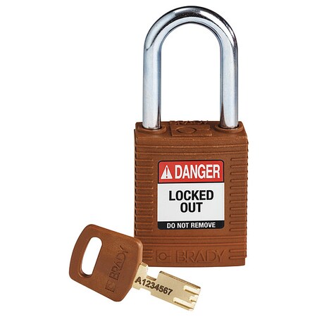 Brady NYL-BRN-38ST-KD - Lockout Padlock, Keyed Different, Nylon, Brown, 1 1/2 in Shackle Height, 1 1/2 in Body Width