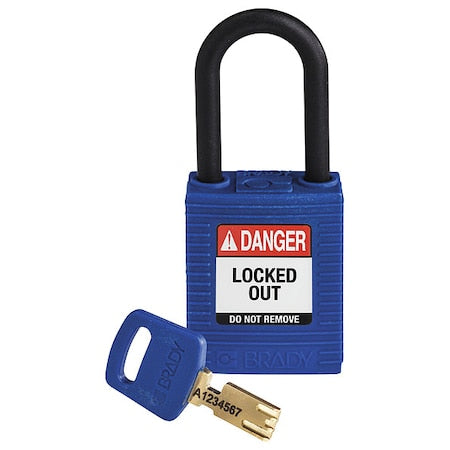 Brady NYL-BLU-38PL-KD - Lockout Padlock, Keyed Different, Nylon, Blue, 1 1/2 in Shackle Height, 1 1/2 in Body Width