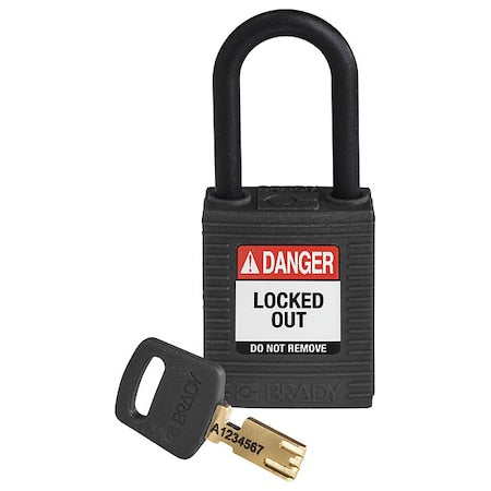 Brady NYL-BLK-38PL-KD - Lockout Padlock, Keyed Different, Nylon, Black, 1 1/2 in Shackle Height, 1 1/2 in Body Width