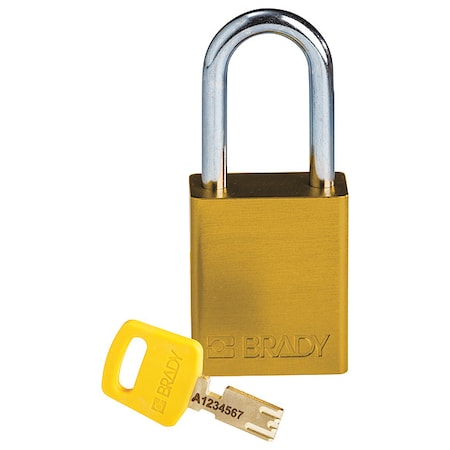Brady ALU-YLW-38ST-KD - Lockout Padlock, Keyed Different, Aluminum, Yellow, 1 1/2 in Shackle Height, 1 1/2 in Body Width