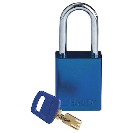 Brady ALU-BLU-38ST-KD - Lockout Padlock, Keyed Different, Aluminum, Blue, 1 1/2 in Shackle Height, 1 1/2 in Body Width