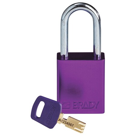 Brady ALU-PRP-38ST-KD - Lockout Padlock, Keyed Different, Aluminum, Purple, 1 1/2 in Shackle Height, 1 1/2 in Body Width