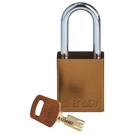 Brady ALU-BRN-38ST-KD - Lockout Padlock, Keyed Different, Aluminum, Brown, 1 1/2 in Shackle Height, 1 1/2 in Body Width