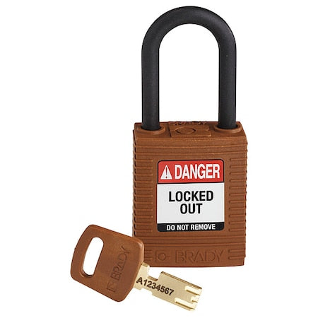 Brady NYL-BRN-38PL-KD - Lockout Padlock, Keyed Different, Nylon, Brown, 1 1/2 in Shackle Height, 1 1/2 in Body Width