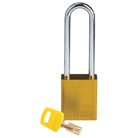 Brady ALU-YLW-76ST-KD - Lockout Padlock, Keyed Different, Aluminum, Yellow, 3 in Shackle Height, 1 1/2 in Body Width