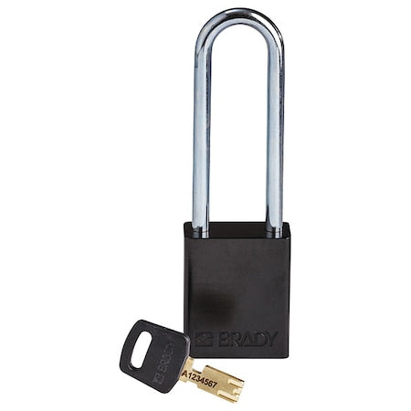 Brady ALU-BLK-76ST-KD - Lockout Padlock, Keyed Different, Aluminum, Black, 3 in Shackle Height, 1 1/2 in Body Width
