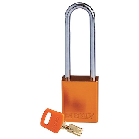 Brady ALU-ORG-76ST-KD - Lockout Padlock, Keyed Different, Aluminum, Orange, 3 in Shackle Height, 1 1/2 in Body Width