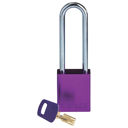 Brady ALU-PRP-76ST-KD - Lockout Padlock, Keyed Different, Aluminum, Purple, 3 in Shackle Height, 1 1/2 in Body Width