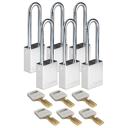 Brady ALU-SLV-76ST-KA6PK - Lockout Padlock, Keyed Alike, Aluminum, Silver, 3 in Shackle Height, 1 1/2 in Body Width, 6 PK