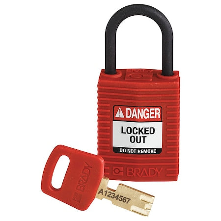 Brady CPT-RED-25PL-KD - Lockout Padlock, Keyed Different, Nylon, Red, 1 in Shackle Height, 1 1/4 in Body Width