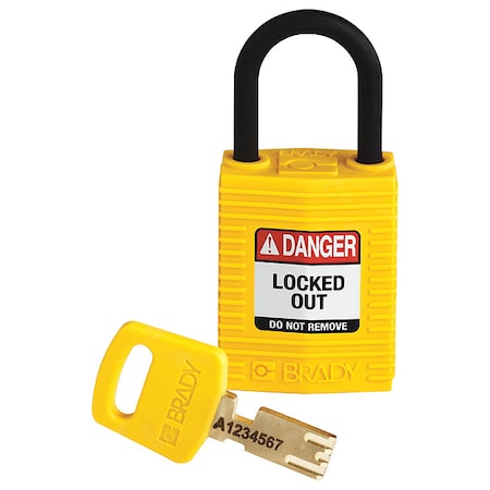 Brady CPT-YLW-25PL-KD - Lockout Padlock, Keyed Different, Nylon, Yellow, 1 in Shackle Height, 1 1/4 in Body Width