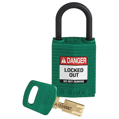 Brady CPT-GRN-25PL-KD - Lockout Padlock, Keyed Different, Nylon, Green, 1 in Shackle Height, 1 1/4 in Body Width