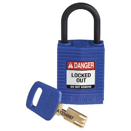 Brady CPT-BLU-25PL-KD - Lockout Padlock, Keyed Different, Nylon, Blue, 1 in Shackle Height, 1 1/4 in Body Width