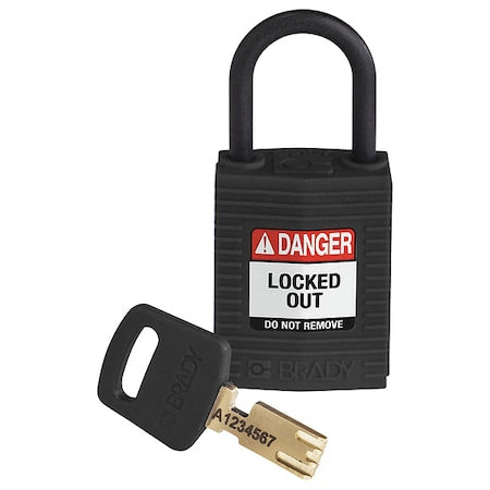Brady CPT-BLK-25PL-KD - Lockout Padlock, Keyed Different, Nylon, Black, 1 in Shackle Height, 1 1/4 in Body Width