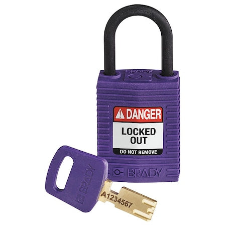 Brady CPT-PRP-25PL-KD - Lockout Padlock, Keyed Different, Nylon, Purple, 1 in Shackle Height, 1 1/4 in Body Width