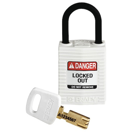 Brady CPT-WHT-25PL-KD - Lockout Padlock, Keyed Different, Nylon, White, 1 in Shackle Height, 1 1/4 in Body Width