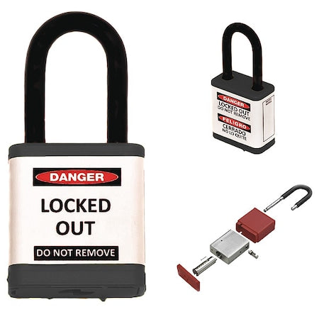 Zing 700KA-BLACK - Lockout Padlock, Keyed Alike, Aluminum, Black, 1 1/2 in Shackle Height, 1 1/2 in Body Width