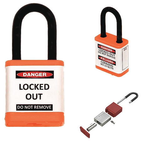 Zing 700KA-ORANGE - Lockout Padlock, Keyed Alike, Aluminum, Orange, 1 1/2 in Shackle Height, 1 1/2 in Body Width