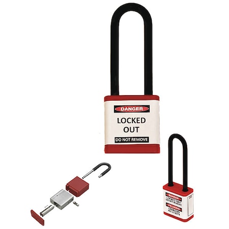 Zing 710KD-RED - Lockout Padlock, Keyed Different, Aluminum, Red, 3 in Shackle Height, 1 1/2 in Body Width