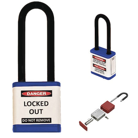Zing 710KA-BLUE - Lockout Padlock, Keyed Alike, Aluminum, Blue, 3 in Shackle Height, 1 1/2 in Body Width
