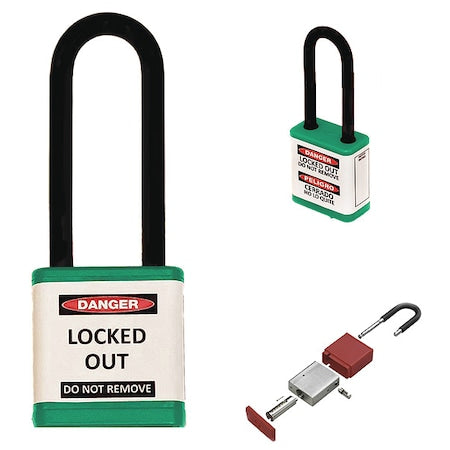 Zing 710KA-GREEN - Lockout Padlock, Keyed Alike, Aluminum, Green, 3 in Shackle Height, 1 1/2 in Body Width