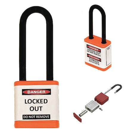 Zing 710KD-ORANGE - Lockout Padlock, Keyed Different, Aluminum, Orange, 3 in Shackle Height, 1 1/2 in Body Width