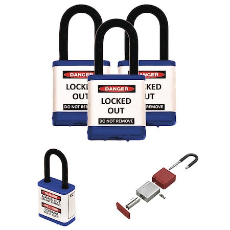 Zing 700KA3-BLUE - Lockout Padlock, Keyed Alike, Aluminum, Blue, 1 1/2 in Shackle Height, 1 1/2 in Body Width, 3 PK