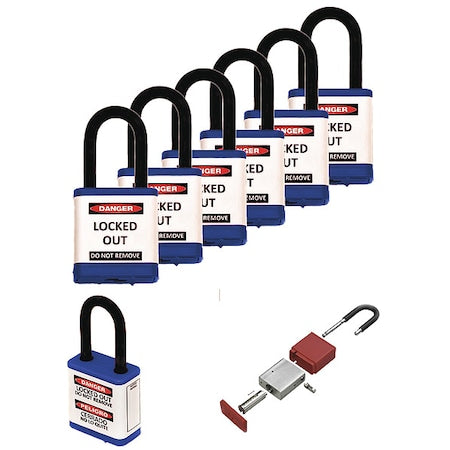 Zing 700KA6-BLUE - Lockout Padlock, Keyed Alike, Aluminum, Blue, 1 1/2 in Shackle Height, 1 1/2 in Body Width, 6 PK