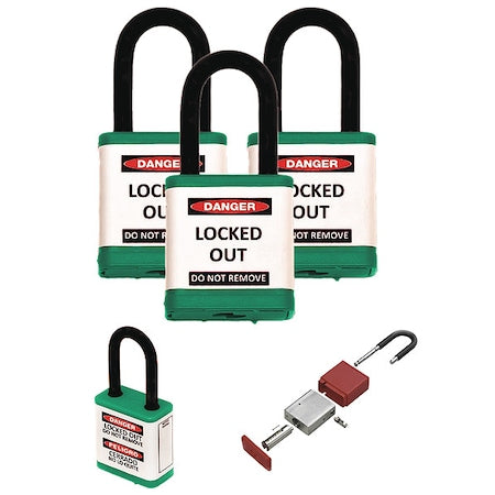 Zing 700KA3-GREEN - Lockout Padlock, Keyed Alike, Aluminum, Green, 1 1/2 in Shackle Height, 1 1/2 in Body Width, 3 PK