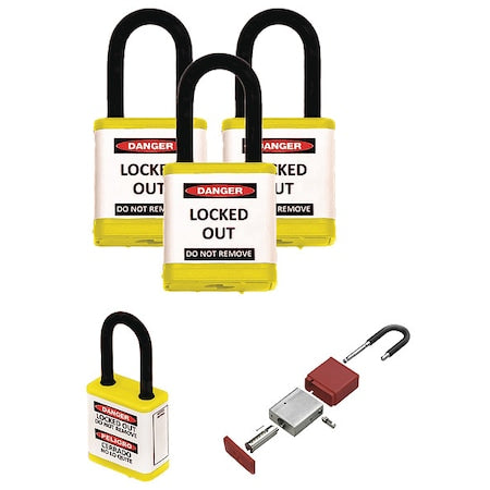Zing 700KA3-YELLOW - Lockout Padlock, Keyed Alike, Aluminum, Yellow, 1 1/2 in Shackle Height, 1 1/2 in Body Width, 3 PK