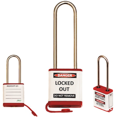 Zing 810KD-RED - Lockout Padlock, Keyed Different, Aluminum, Red, 3 in Shackle Height, 1 1/2 in Body Width