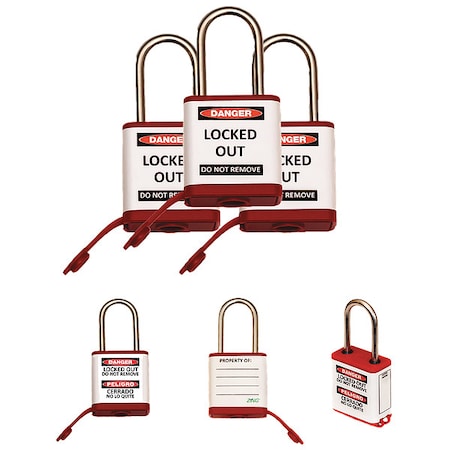 Zing 800KA3-RED - Lockout Padlock, Keyed Alike, Aluminum, Red, 1 1/2 in Shackle Height, 1 1/2 in Body Width, 3 PK