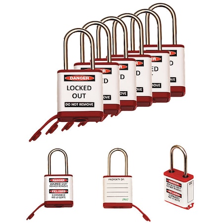 Zing 800KA6-RED - Lockout Padlock, Keyed Alike, Aluminum, Red, 1 1/2 in Shackle Height, 1 1/2 in Body Width, 6 PK