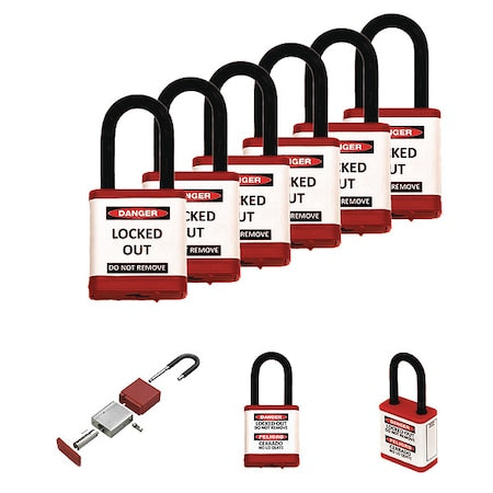 Zing 700KD-RED-6PK - Lockout Padlock, Keyed Different, Aluminum, Red, 1 1/2 in Shackle Height, 1 1/2 in Body Width, 6 PK